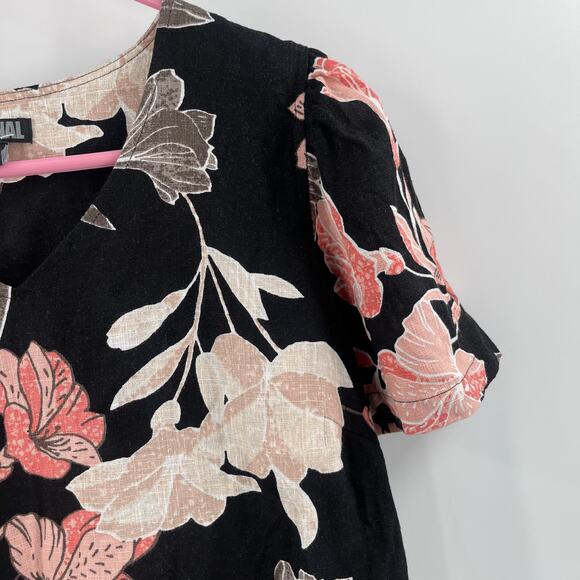 NICOLE MILLER Original Dress Size Small Floral Short Sleeve Linen Blend Black - Picture 8 of 15